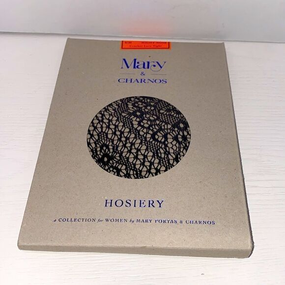 Mary & Charnos Crochet Lace Tights Night Noir Black Size Small Medium - Picture 8 of 9